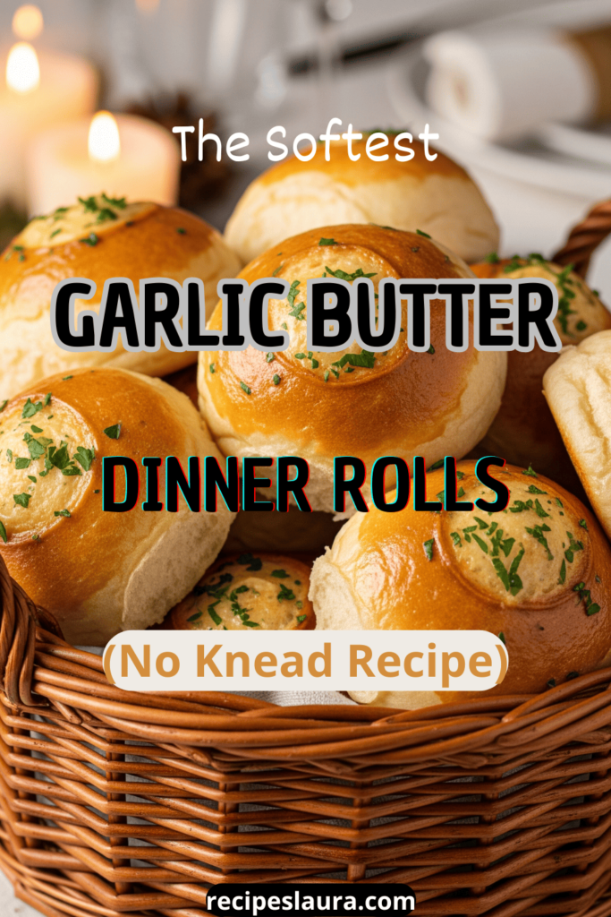 The softest homemade dinner rolls for Christmas. Brushed with garlic herb butter. Easy no-knead recipe perfect for beginners